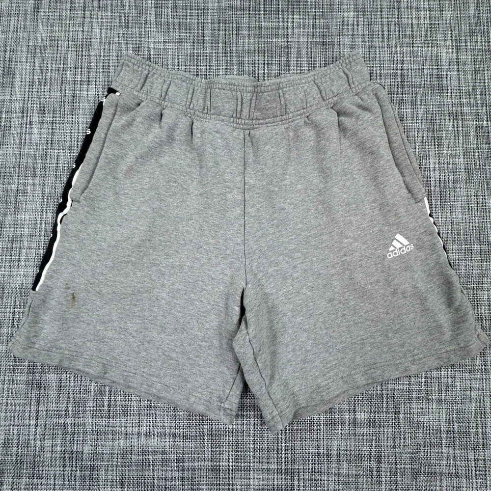 Adidas Men's Medium Gray French Terry Logo Tape Sweat Shorts Athletic